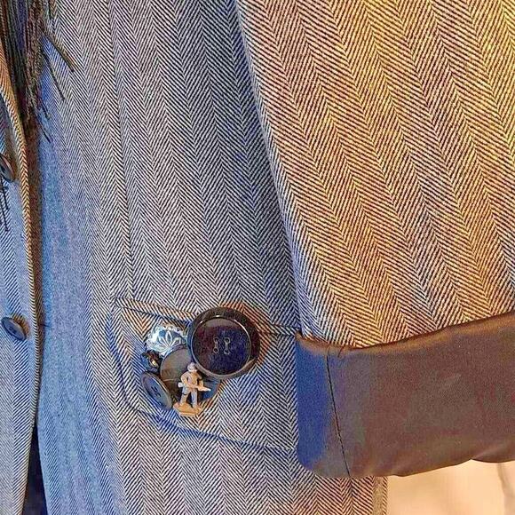 Bonnardi Women's Suit Jacket Blazer Gray Herringbone Fringes Embellished M New - Picture 2 of 9